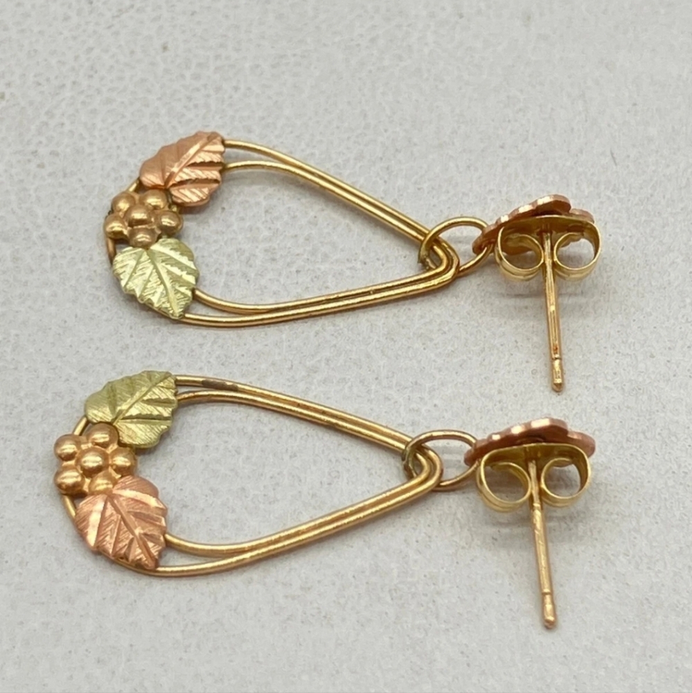 Gold Drop Leaf Earrings View 3